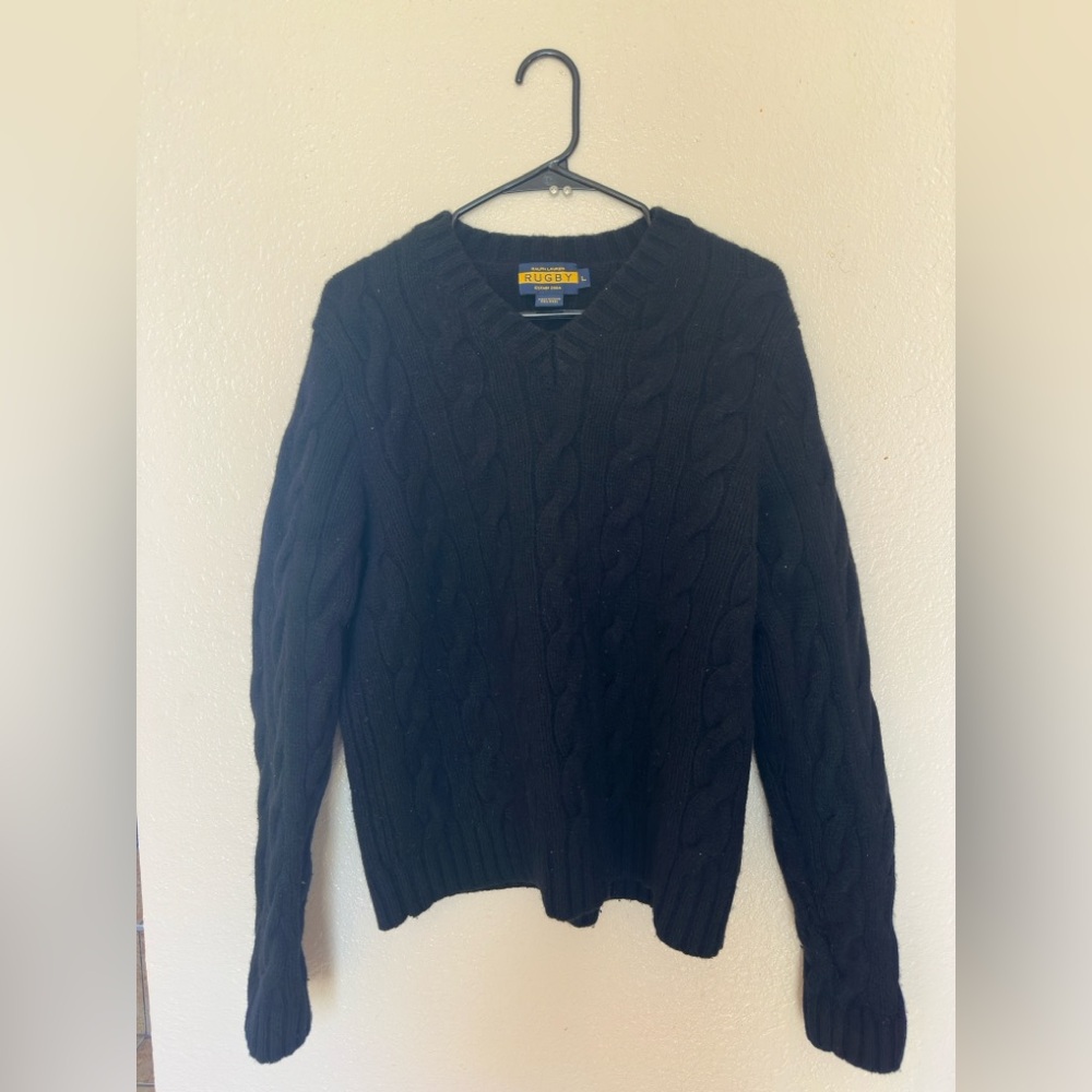 Ralph Lauren Rugby Vintage Black Cable Knit Sweater